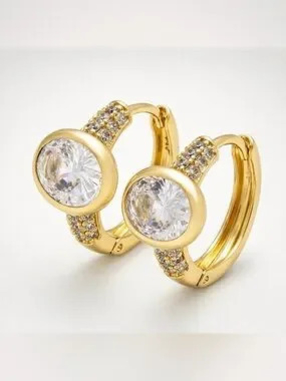 Gold Oval Micro Pave CZ Huggie Earrings (4460)